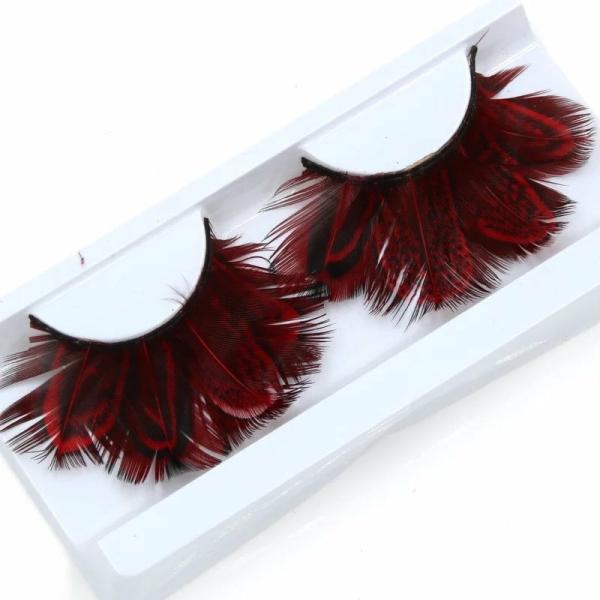 Almond Pheasant Feather Eyelashes – Red  |   Feather Eyelashes