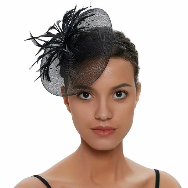 Crinoline And Feather Headband Fascinator – Black  |   Feather Headpieces