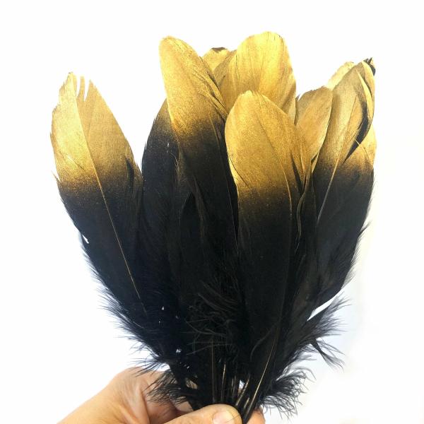 Goose Pointer Feather Gold Tipped X 10 Pcs – Black – Style 22  |   Goose