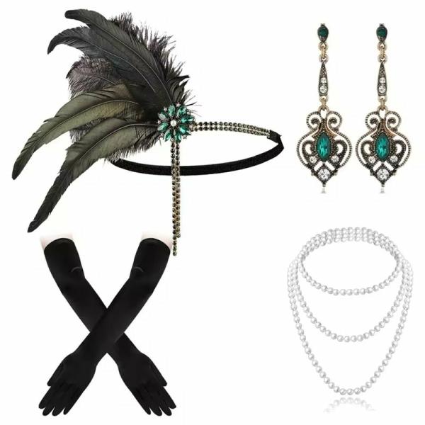 Great Gatsby 1920’s Flapper Feather Costume Accessories 4Pcs Set – Style 5  |   Gatsby Headpieces