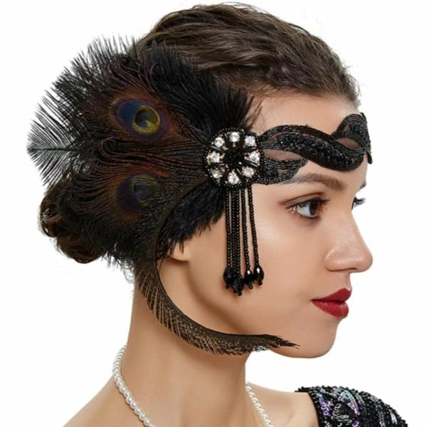 Great Gatsby 1920’s Flapper Feather Headdress Fancy Dress – Black Peacock (Style 9)  |   Gatsby Headpieces