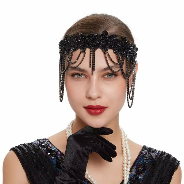 Great Gatsby 1920’s Flapper Feather Headdress Fancy Dress – Black (Style 27)  |   Gatsby Headpieces