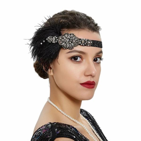 Great Gatsby 1920’s Flapper Feather Headdress Fancy Dress – Black (Style 4)  |   Gatsby Headpieces