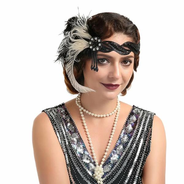 Great Gatsby 1920’s Flapper Feather Headdress Fancy Dress – Ivory Peacock (Style 9)  |   Feather Headpieces