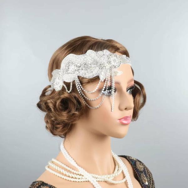 Great Gatsby 1920’s Flapper Headdress Fancy Dress – White / Silver (Style 22)  |   Gatsby Headpieces