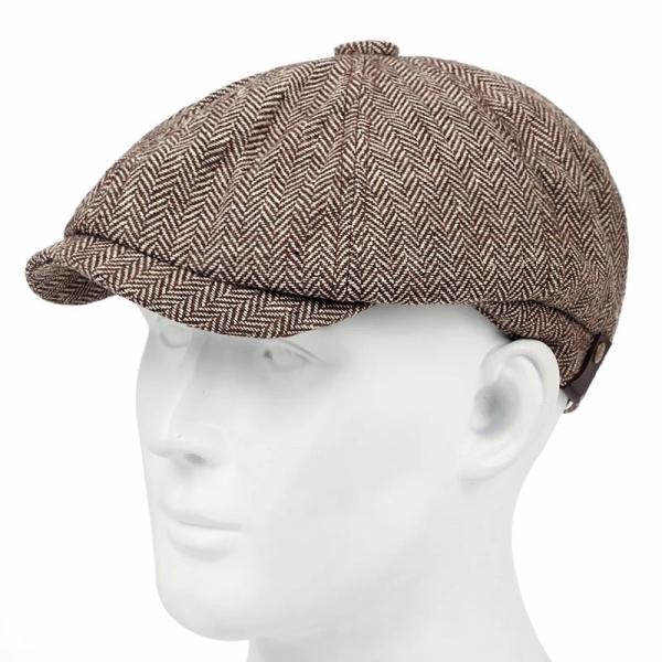 Great Gatsby 1920’s Flapper Newsboy Herringbone Flat Hat Cap – Brown  |   Gatsby Headpieces