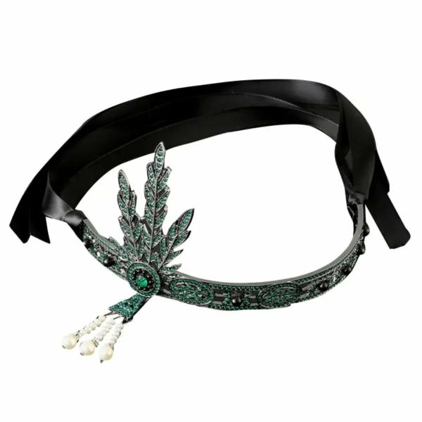 Great Gatsby 1920’s Flapper Rhinestone & Pearl Headdress Fancy Dress – Green (Style 1)  |   Gatsby Headpieces