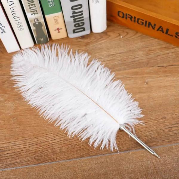 Ostrich Feather Wedding Ceremony Signing Ballpoint Pen – White  |   Feather Pens