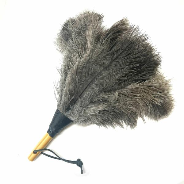 Ostrich Feather Wooden Cleaning Duster 30Cm – Natural Grey  |   Feather Dusters