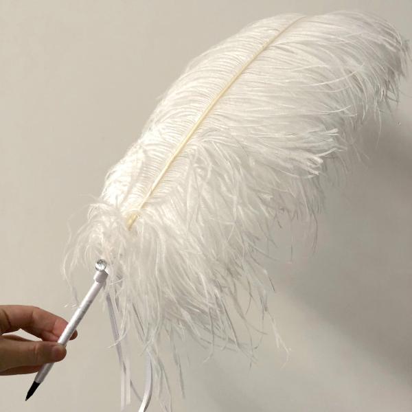 Ostrich Wing Feather Wedding Ceremony Signing Pen & Crystal Stand – White  |   Feather Pens