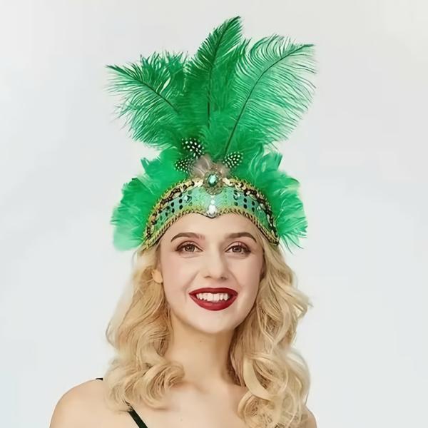 Rio Carnival Samba Sequin Ostrich Feather Showgirl Costume Headdress – Green  |   Feather Headpieces