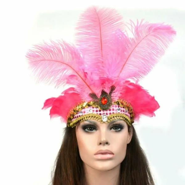 Rio Carnival Samba Sequin Ostrich Feather Showgirl Costume Headdress – Hot Pink  |   Feather Headpieces