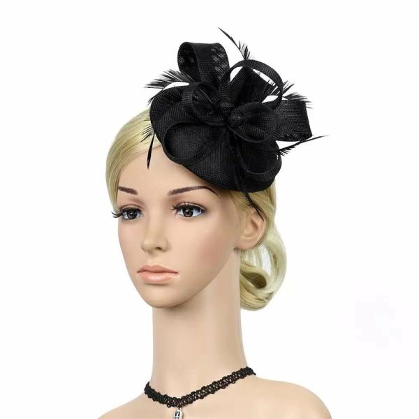 Round Button Feather Headband Fascinator – Black  |   Fascinators