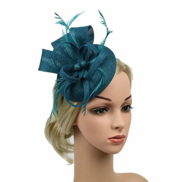 Round Button Feather Headband Fascinator – Teal  |   Feather Headpieces