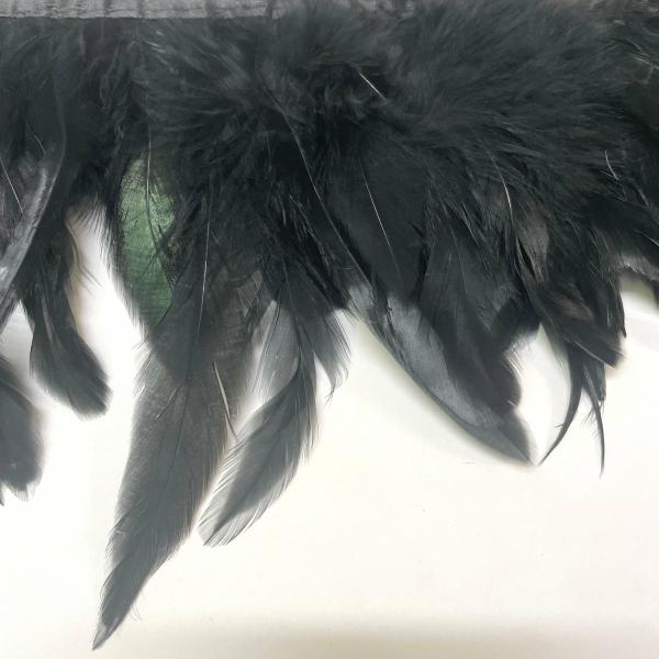 Schlappen Rooster Feather Ribbon Strung Per Metre – Black  |   Feather Trimming