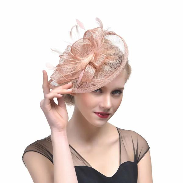 Sinamay Swirl And Feather Headband Fascinator – Peach  |   Feather Headpieces