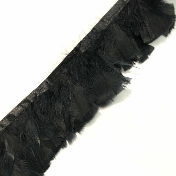 Turkey Plumage Feather Ribbon Strung Per Metre – Black  |   Feather Trimming