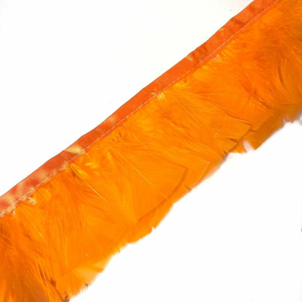 Turkey Plumage Feather Ribbon Strung Per Metre – Orange  |   Feather Trimming