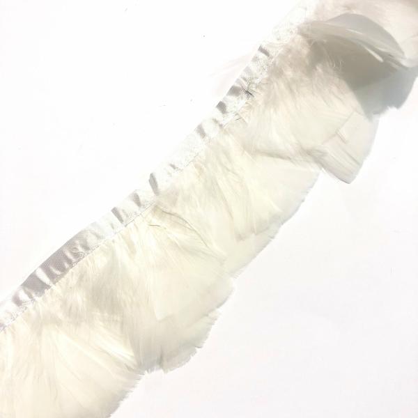 Turkey Plumage Feather Ribbon Strung Per Metre – White  |   Feather Trimming