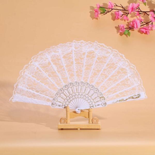 Vintage Japanese Chinese Style Hand Lace Folding Fan – White  |   Feather Fans