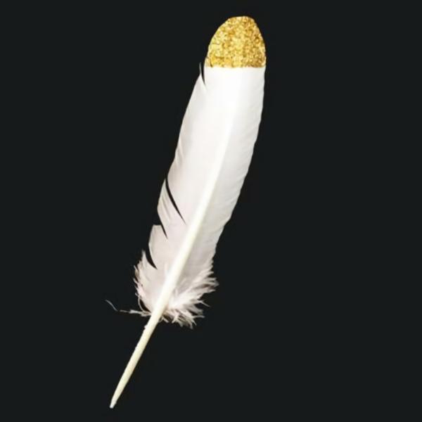 Turkey Wing Feather – White Gold Glitter Tipped  |   Turkey